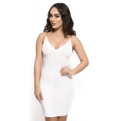  'Amara' white bandage dress with low neckline